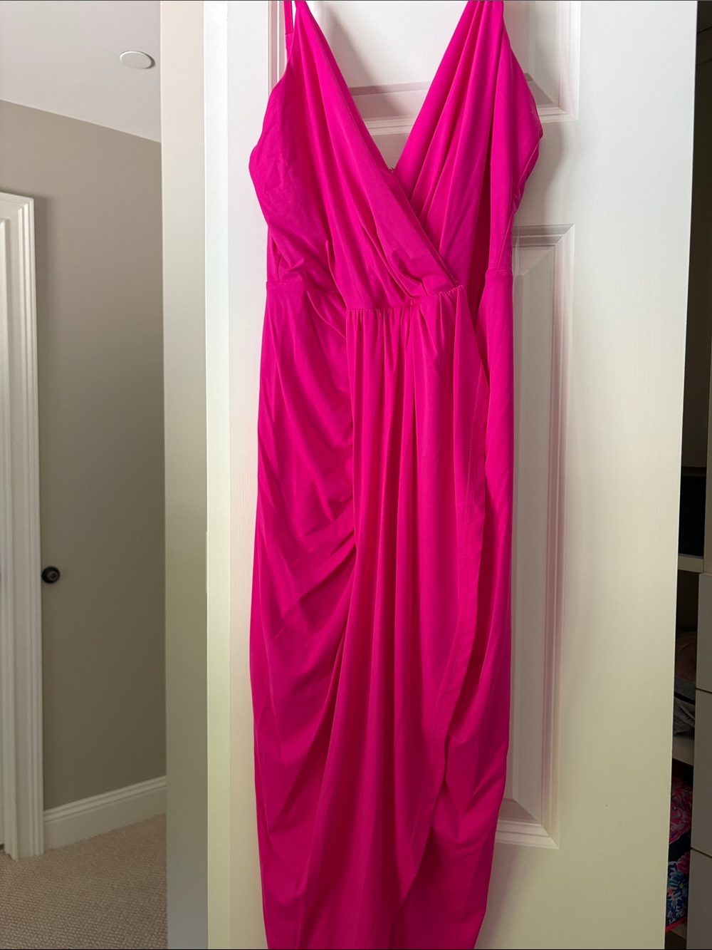 Mainstripe Pink Wrap-Front Midi Dress - V-Neck Small